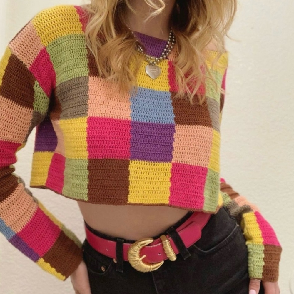 Moda International Multicolor Patchwork Sweater - image 1